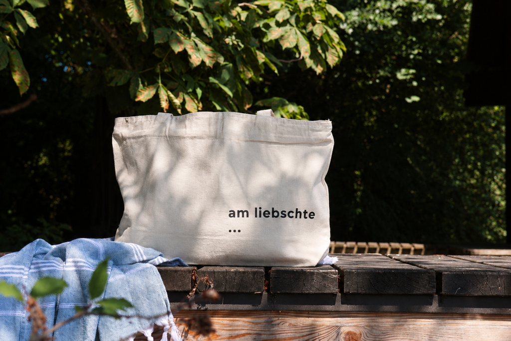 grossi Täsche mit Riissverschluss | met dim eigene 'am liebschte...' Spruch